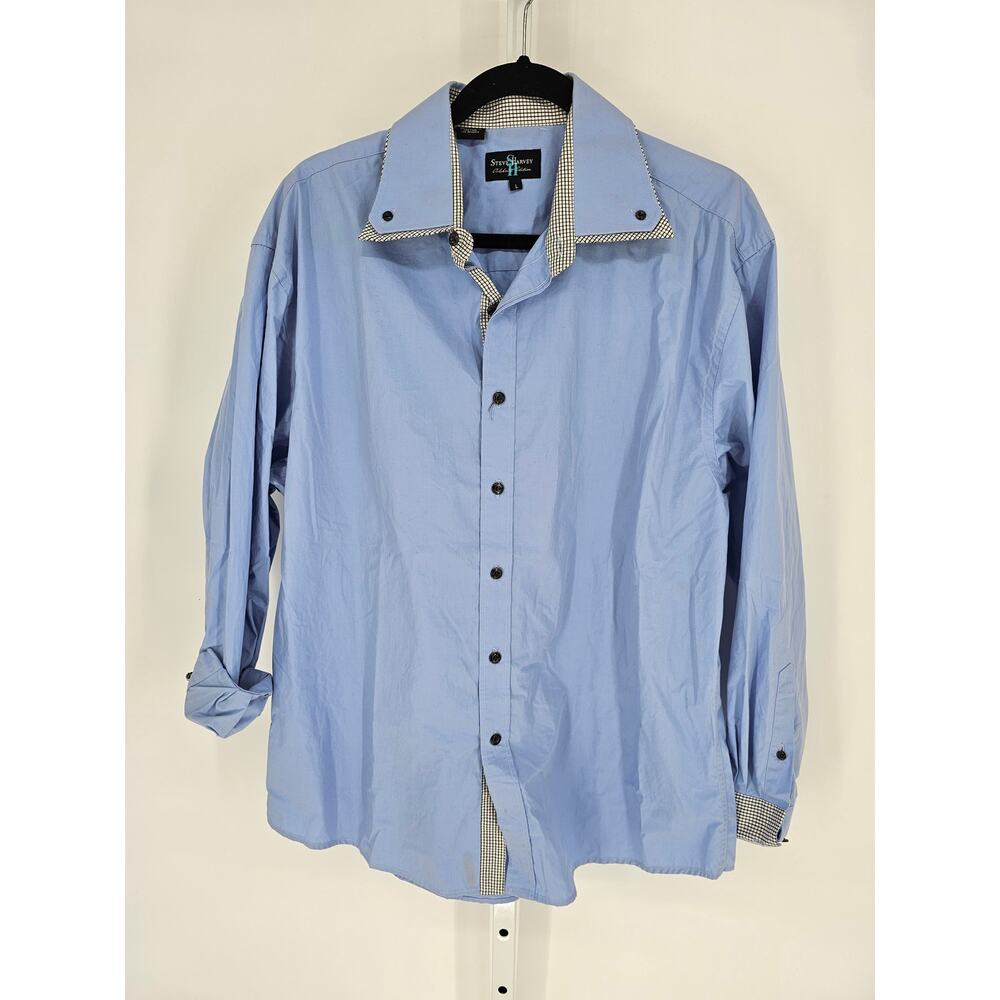 Steve Harvey Mens Long Sleeve Button Down Collared Blue Casual Shirt Size L